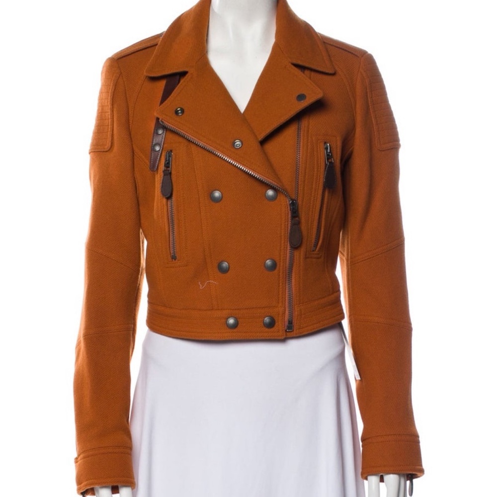 Burberry Rust Orange Cropped Double-Breasted Bomber Jacket